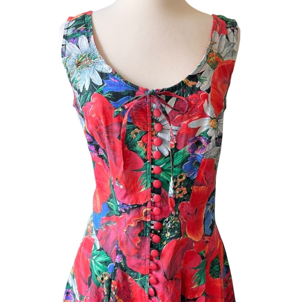 vintage 90’s sleeveless retro floral print dress - Picture 2 of 8